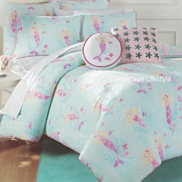 NEW Nicole Miller I Love Mermaids TWIN 4 piece Comforter Set - Aqua and Pink - Picture 1 of 10